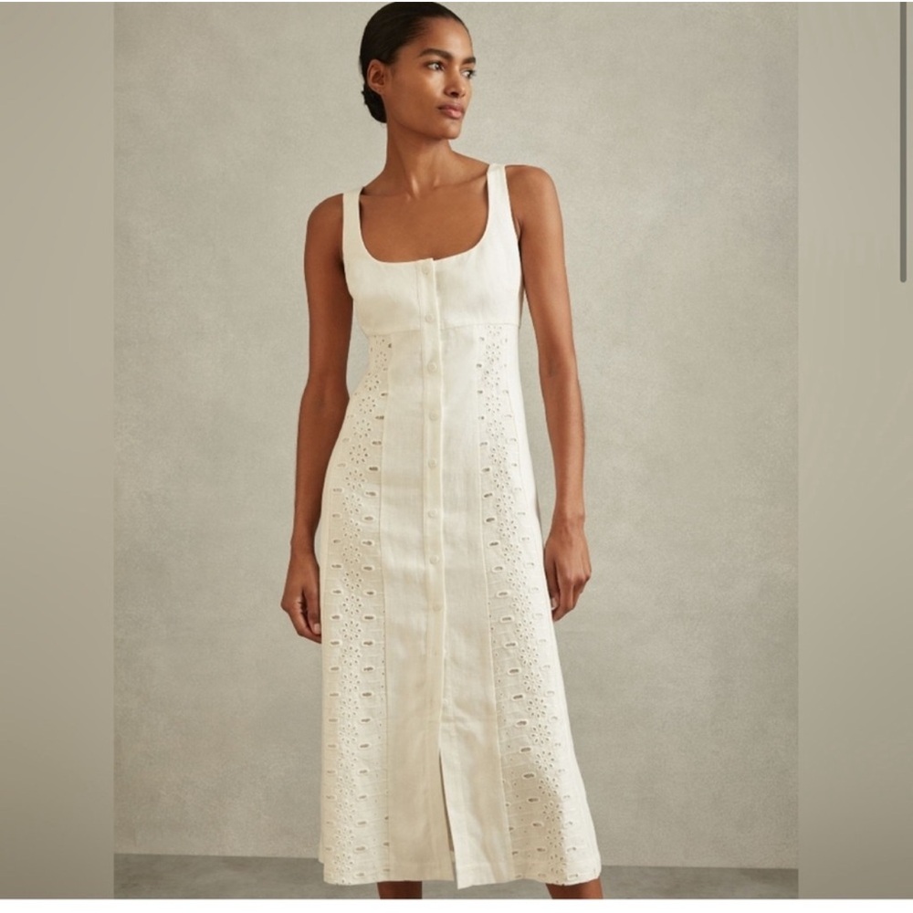 Reiss Cream Eyelet Midi Dress